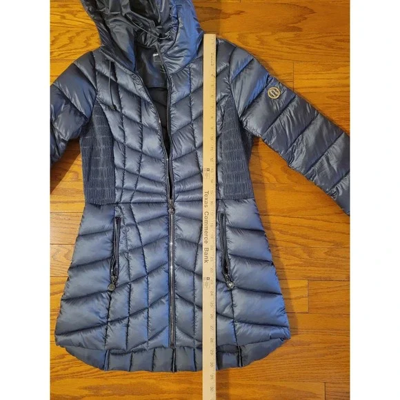 Women's Bernardo EcoPlume Hooded Packable Quilted Jacket-Blue Sz XS - Picture 4 of 12